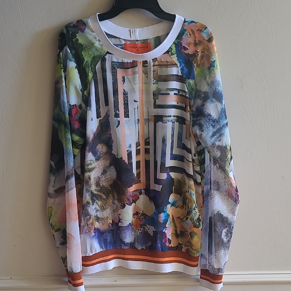 Clover Canyon Multicolor Patterned Sheer Top Sz S - Picture 1 of 6